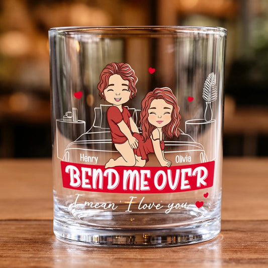 Custom Whiskey Glass with Playful Bedroom Couple Art 'I mean, I love you' Unique Romantic Gift