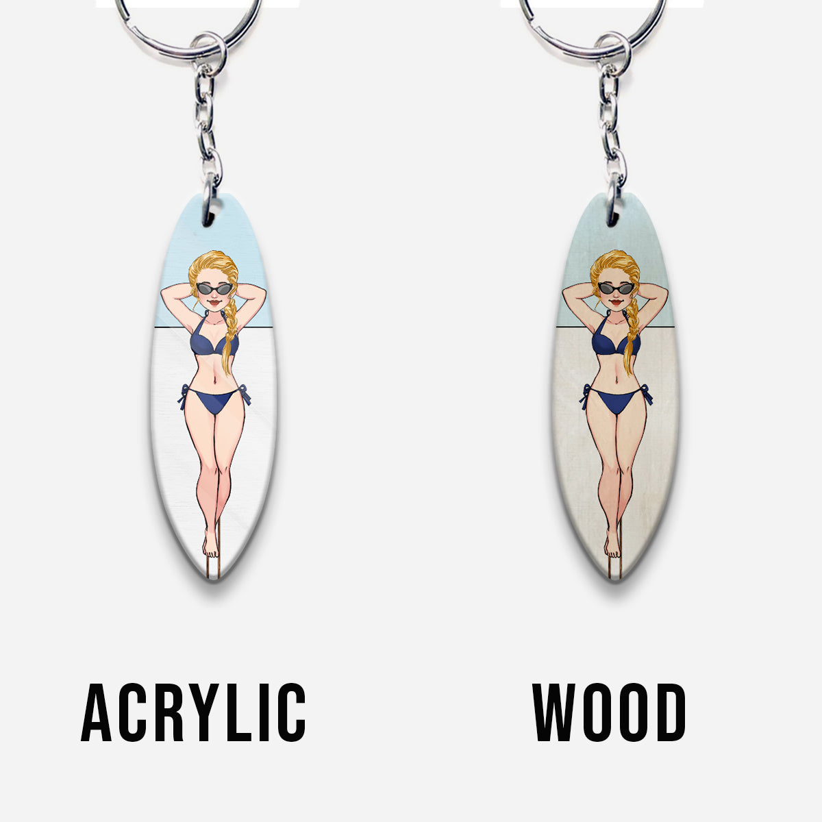 Laying On Board - Personalized Surfing Keychain (Printed On Both Sides)