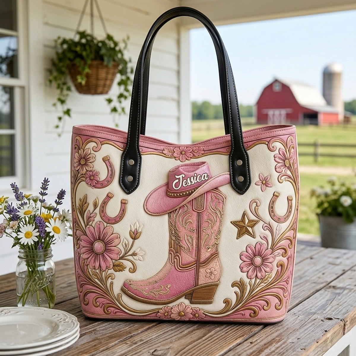 Boots & Hat - Personalized Cowgirl Tote Bag