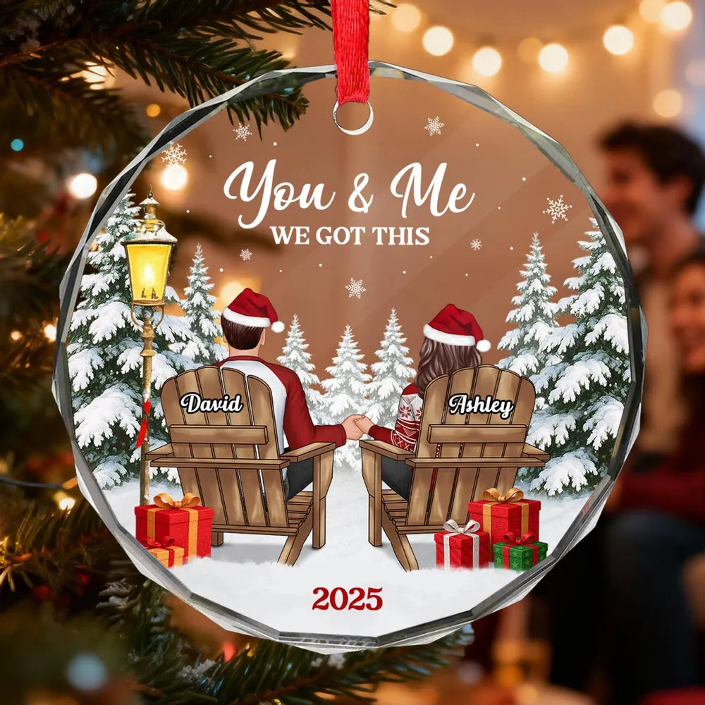 Crystal Ornament - Couple in Snowy Winter Landscape, 'You & Me' - Cozy Christmas Tree Decor, Unique Gift for Couples