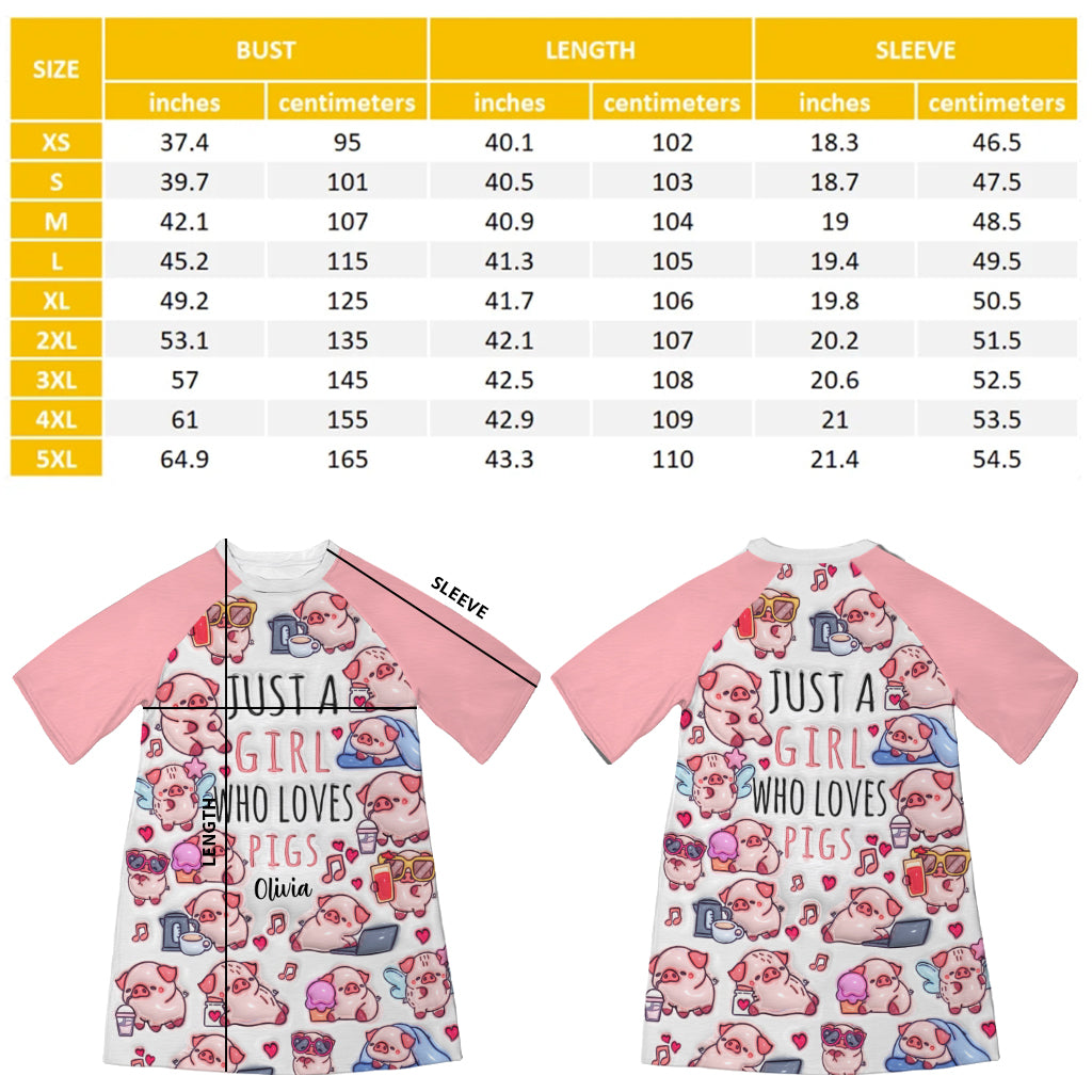 Just A Girl Who Loves Pigs - Personalized Pig Lover Sleep T-shirt Dress