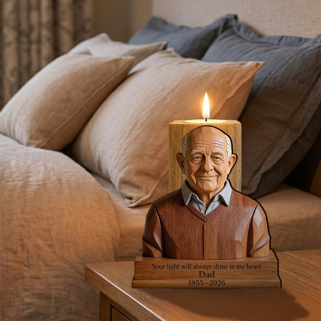 In Loving Memory - Personalized Memorial Custom Shape Wooden Candle Holder