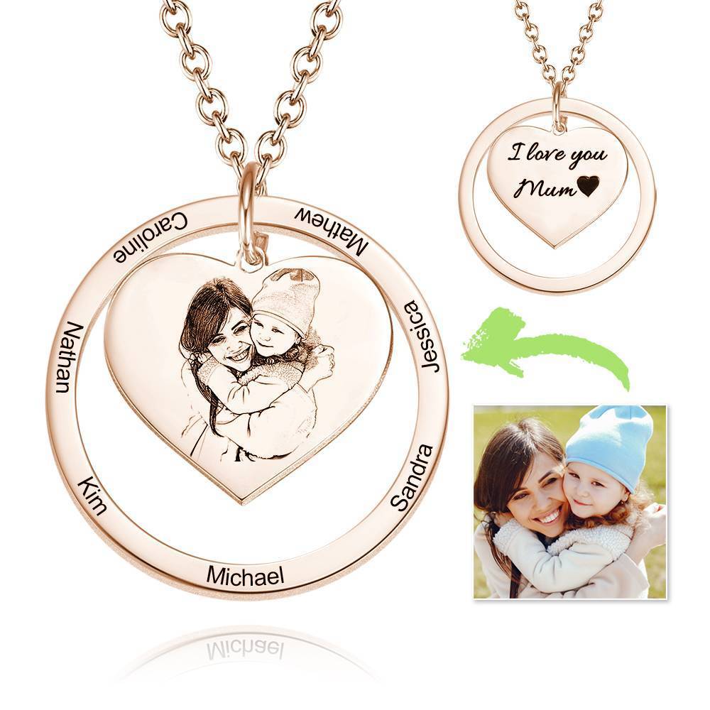 Engraved Love Pendant - Personalized Engraved Necklace Heart In Round Pendant