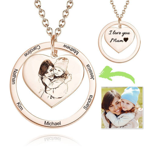 Engraved Love Pendant - Personalized Engraved Necklace Heart In Round Pendant