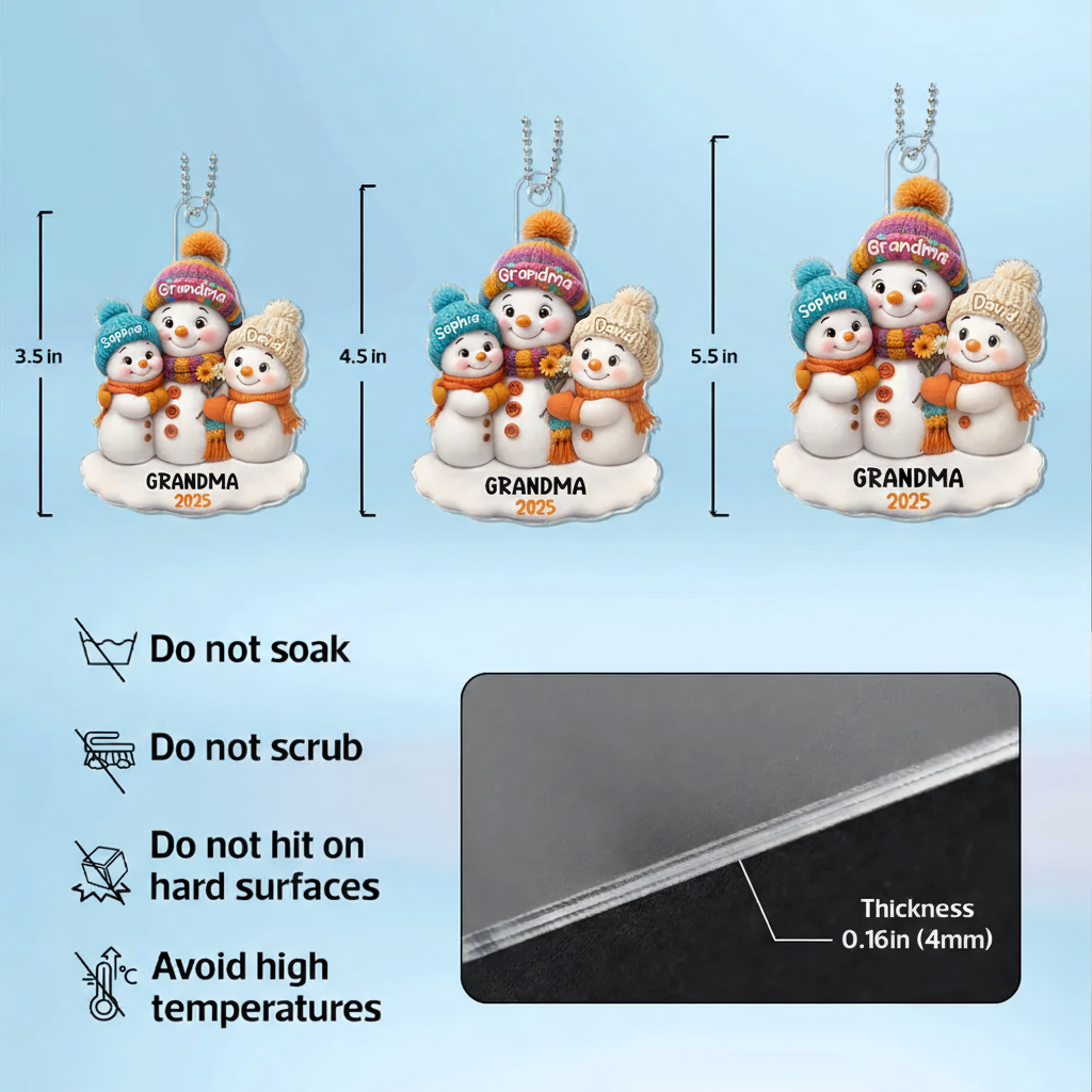 Snowman Acrylic Ornament with Cozy Family Scene for Grandma – Perfect Christmas Gift