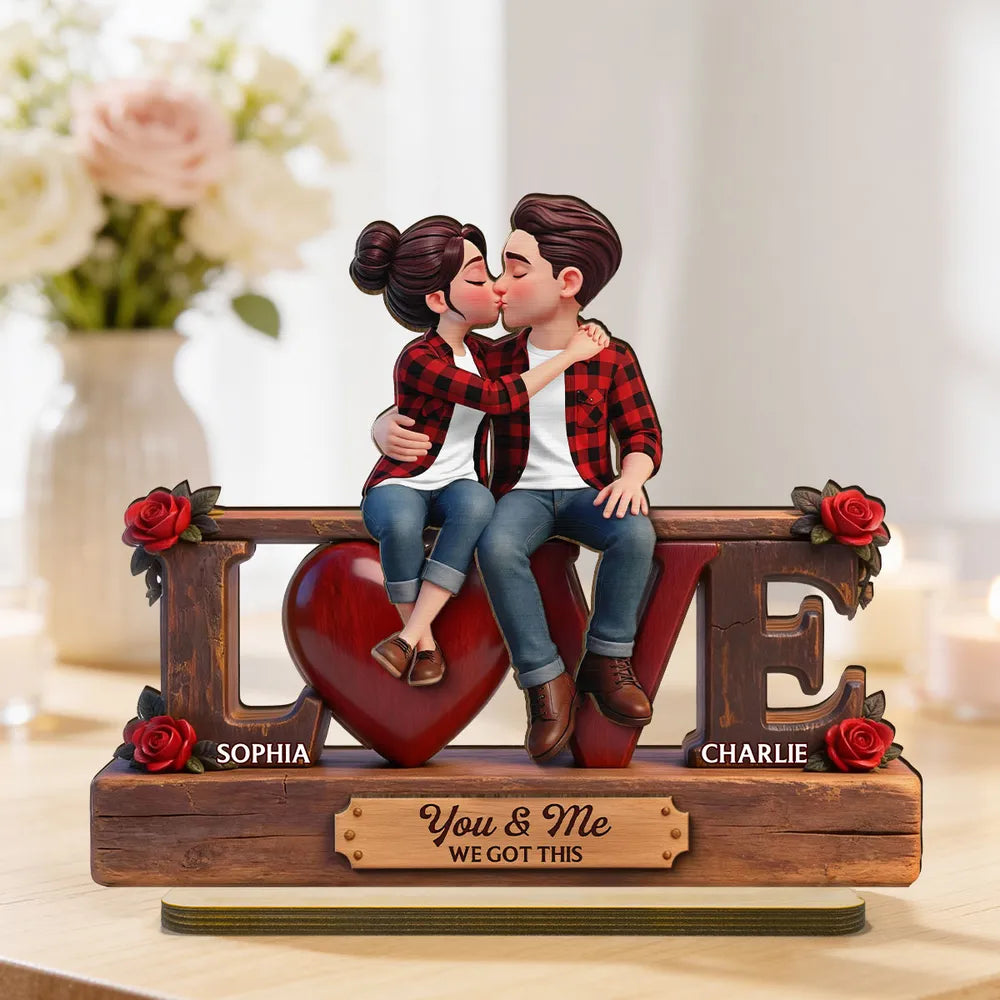 2-Layer Wooden Plaque Personalized for Couples, You & Me We Got This Kissing Scene, Sweet Romantic Keepsake, Creative Gift