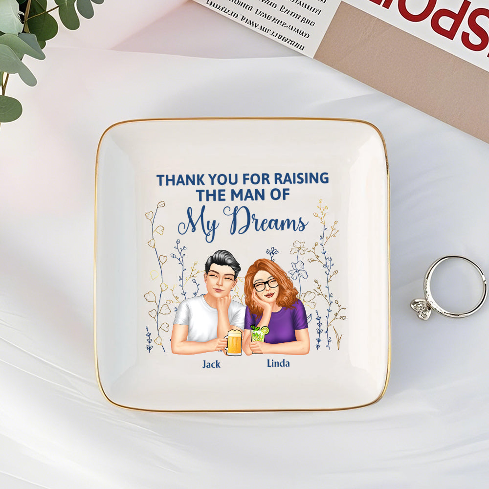 Thank You for Raising Me – Personalized Ceramic Jewelry Dish for Mother with Custom Names, Perfect Gift for Mother’s Day, Birthdays, or Special Occasions