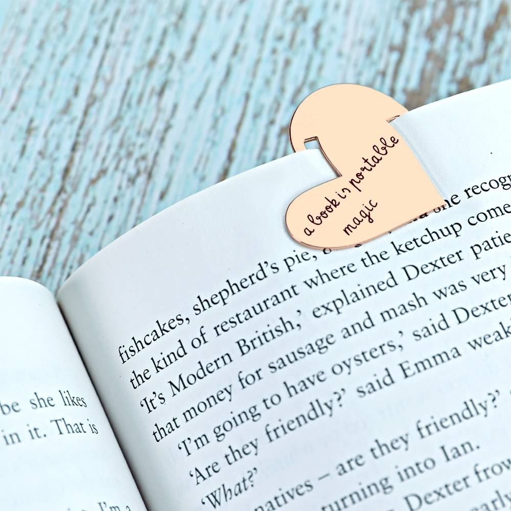 Any Message - Personalized Text Engraved Heart Metal Bookmark