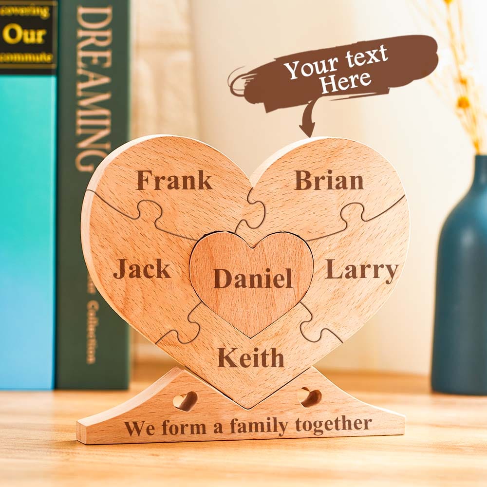 Engraved Wooden Name - Personalized Family Name Heart Puzzle Plaque