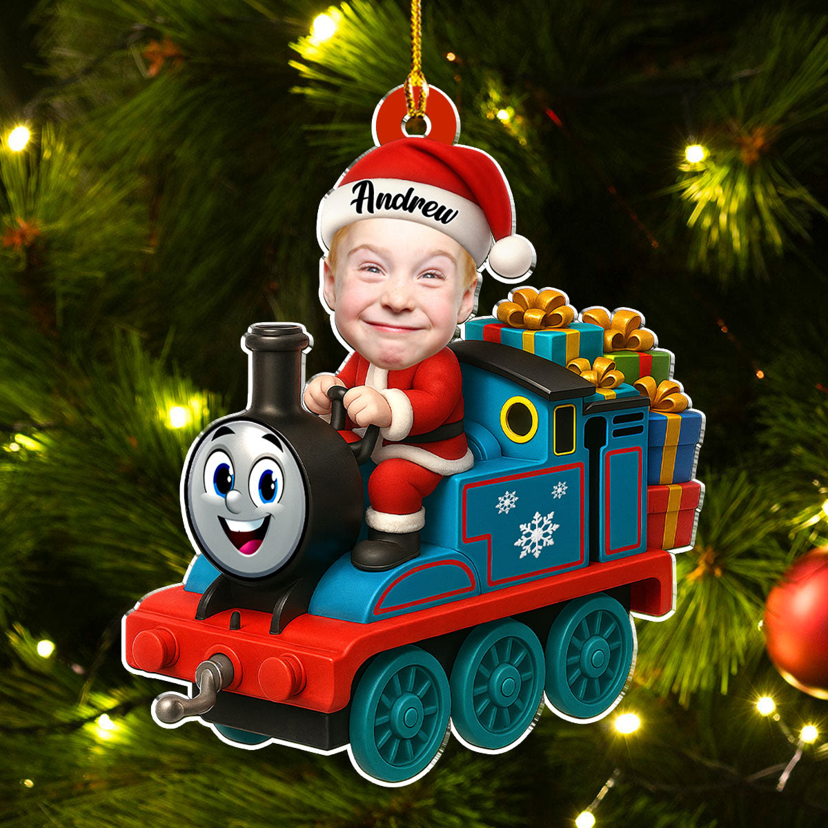 Acrylic Ornament Personalized Santa Train Tree Decor, Cute Cartoon Style, Festive Joy, A Unique Gift for Kids & Family