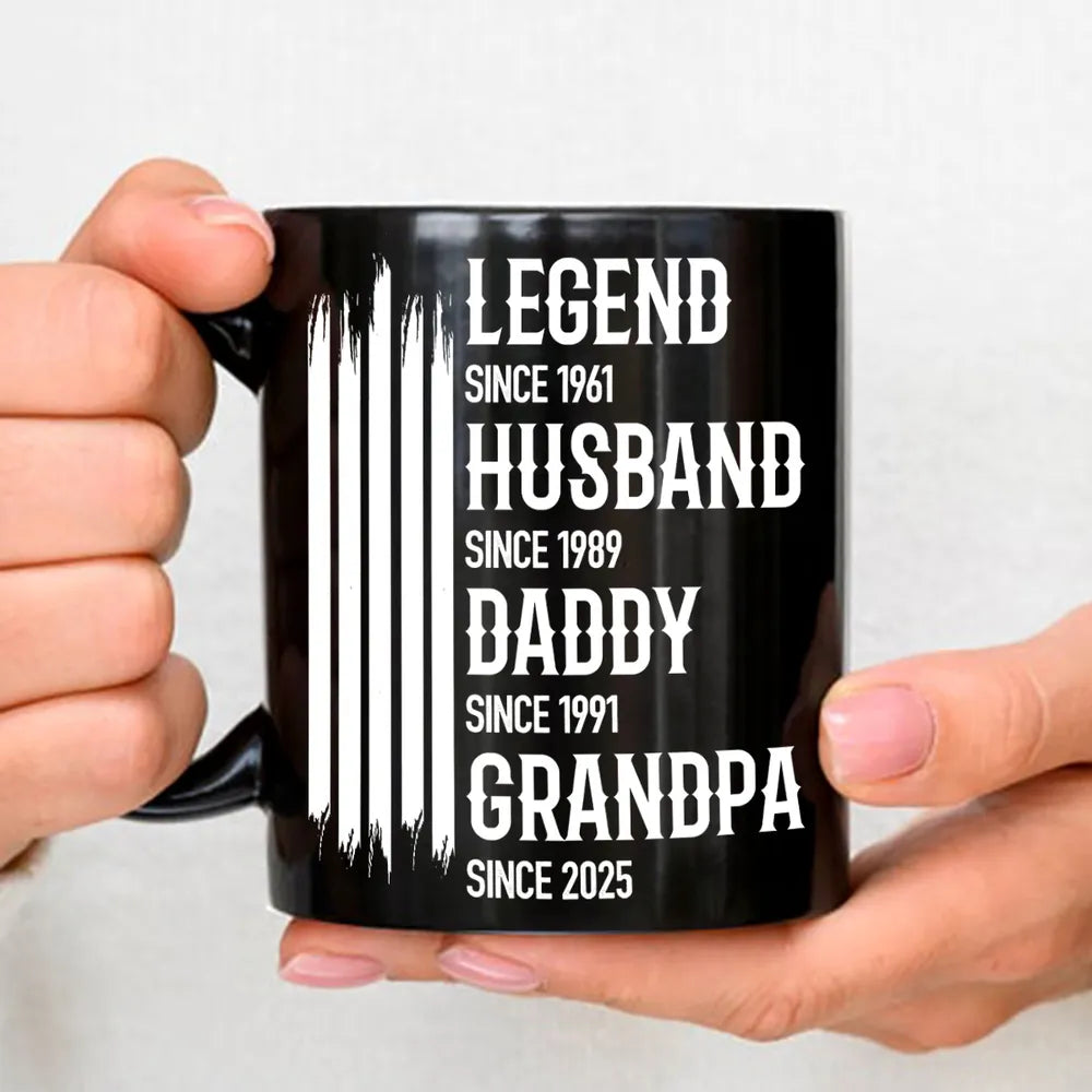Personalized Full Color Mug Legend Husband Daddy Grandpa Quote, Bold Black Coffee Time Gift for Dad or Grandpa