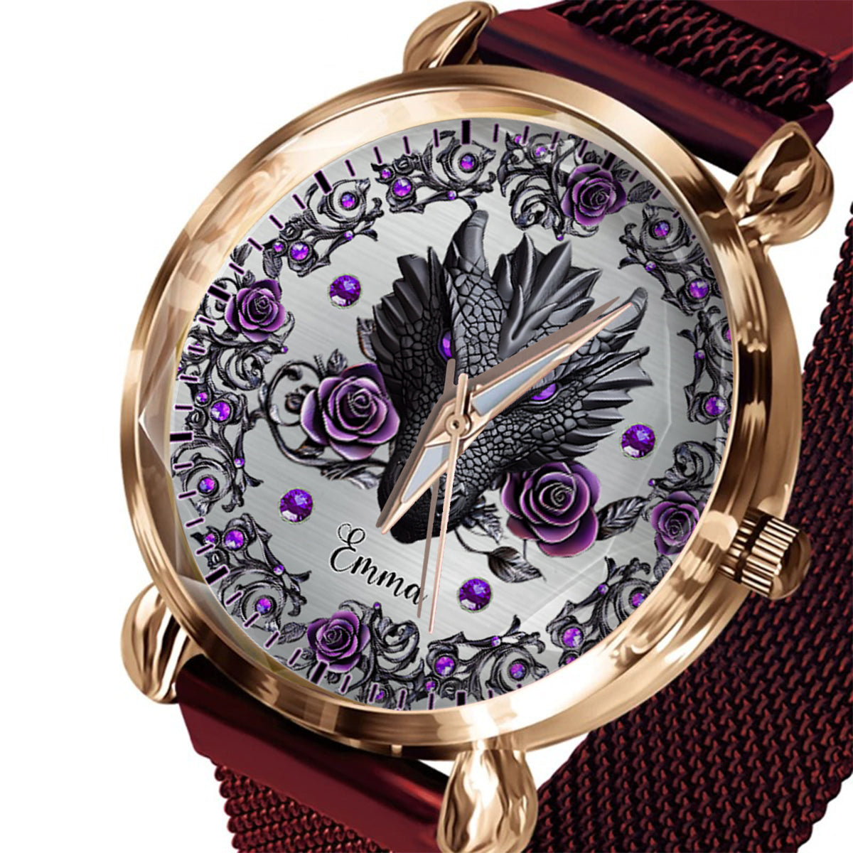 Dragon And Roses - Personalized Dragon Women Hand Watch