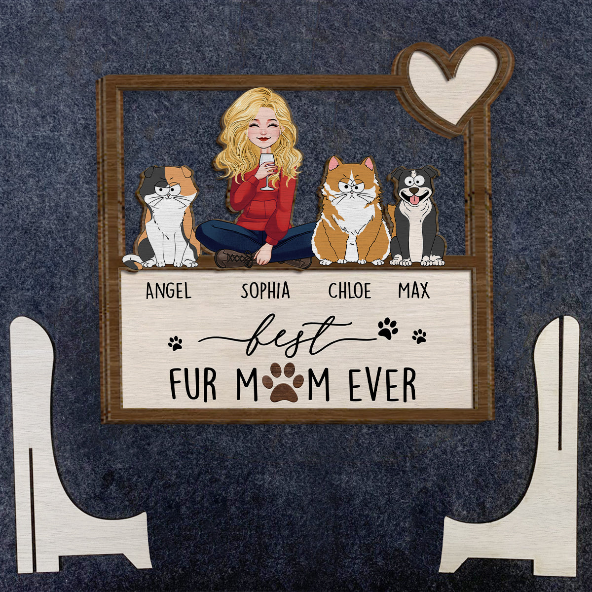 Best Fur Dog Cat Mom Ever - Personalized Dog 2 Layered Wood Sign / Wood Plaque