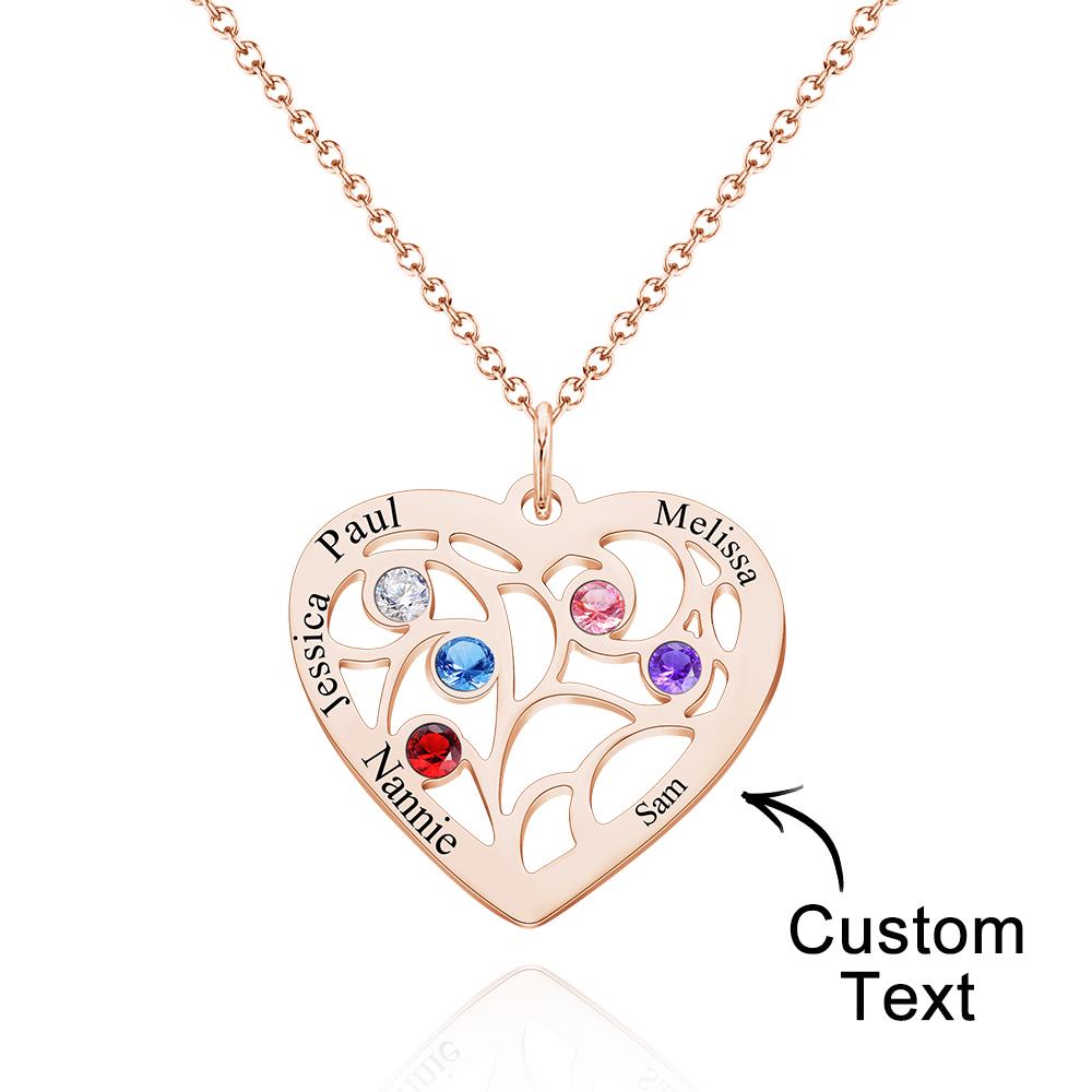 Our Family - Personalized Family Name Heart Pendant Necklace with Birthstone