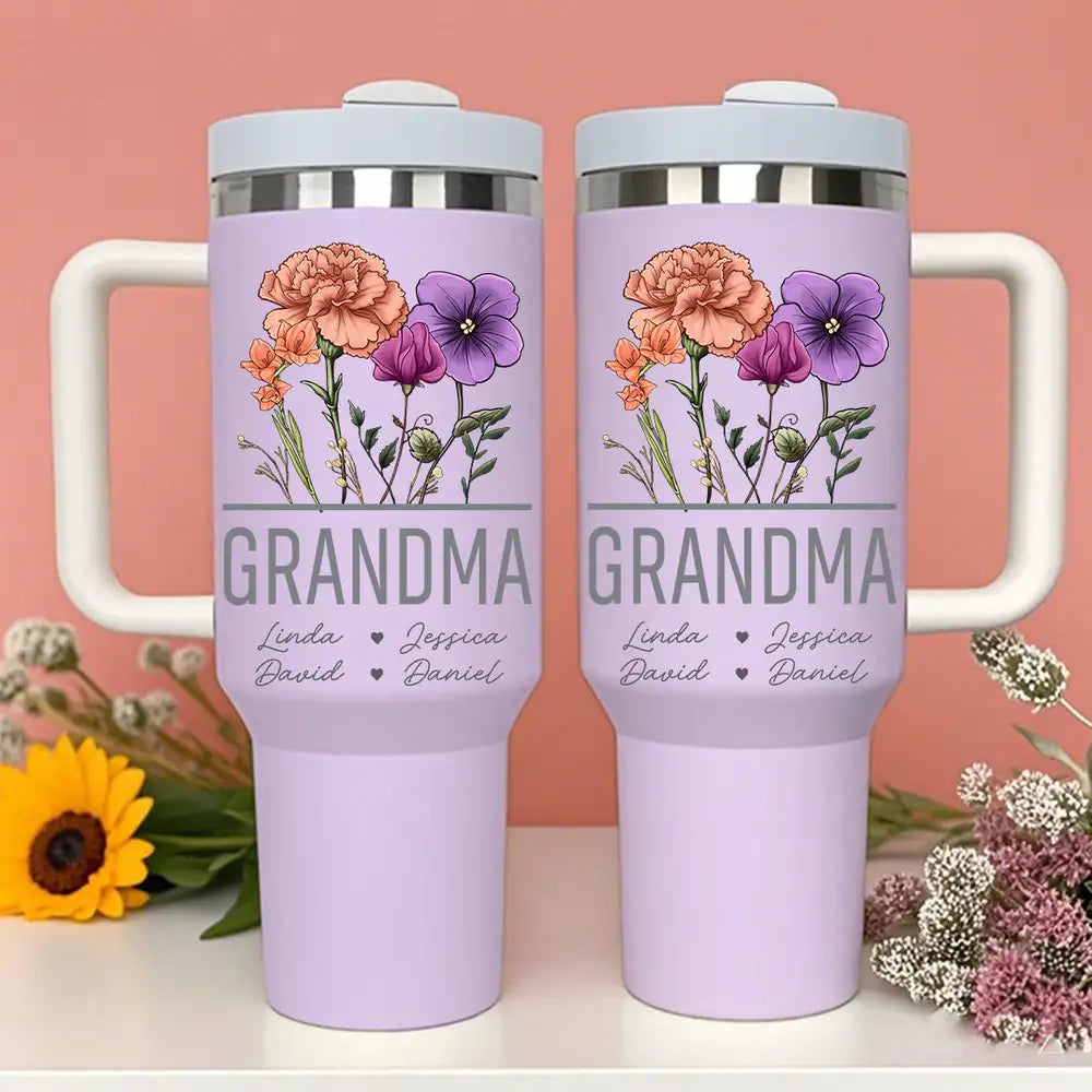Floral 40oz Tumbler with Handle – Custom Gift for Nana, Perfect for Mother’s Day