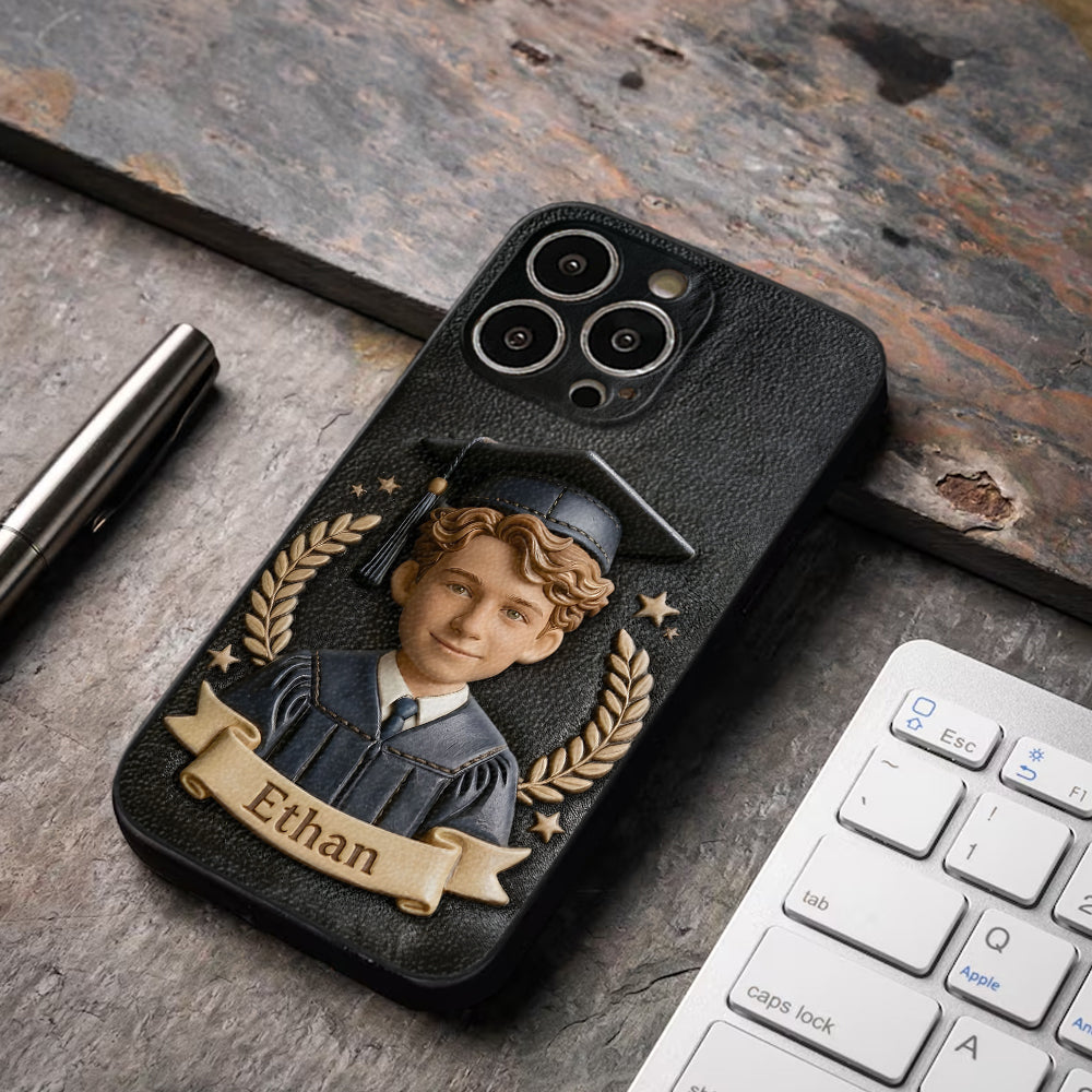 Graduation Gift - Personalized Graduation 3D Embossed Leather Phone Case