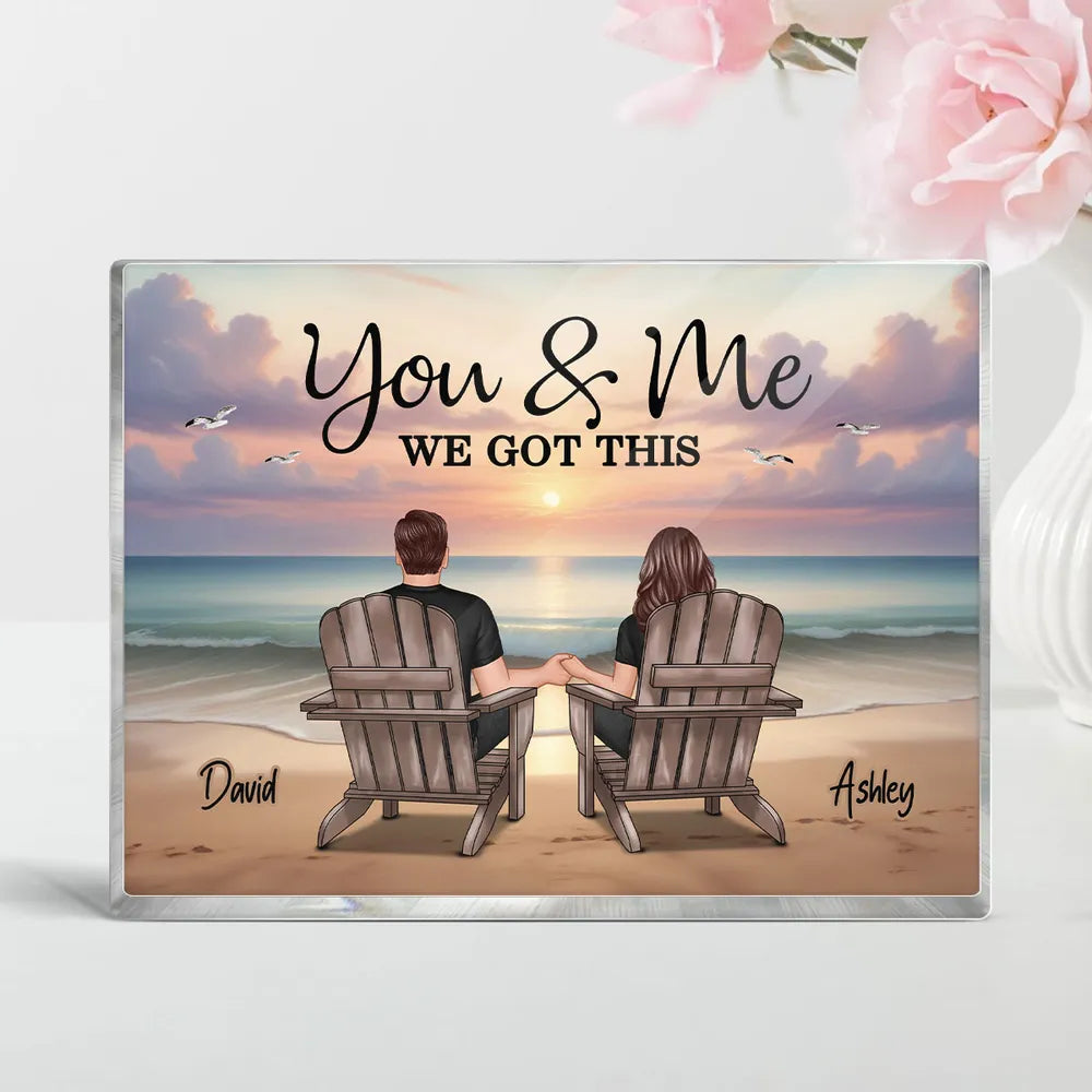 Personalized Rectangle Acrylic Plaque with Couple Beach Scene