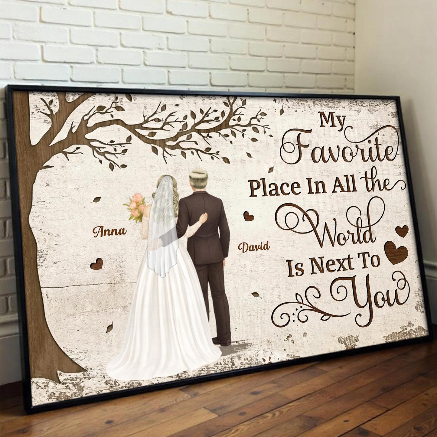 Personalized Couple Poster Back View Under Tree Romantic Quote Wall Decor Unique Gift for Husband or Wife