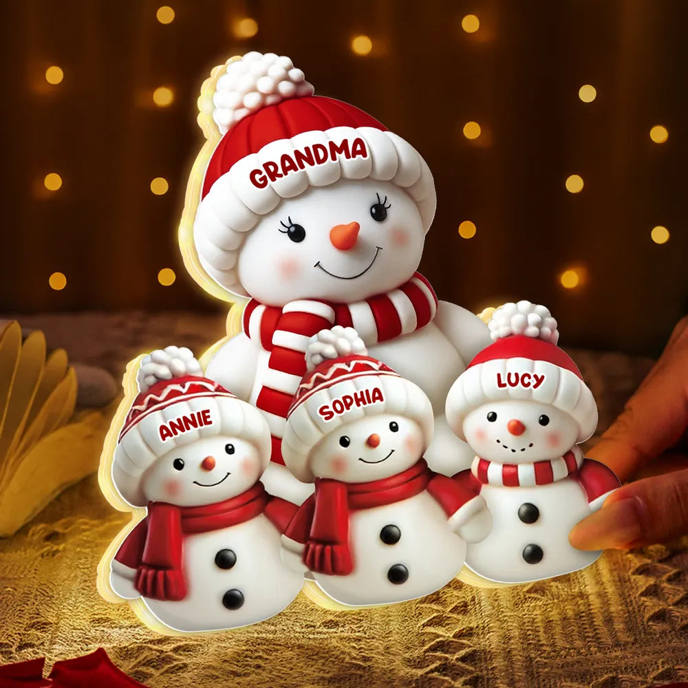 Acrylic Light Box Snowman Family, cozy glow for mantel and holiday décor, heartwarming keepsake and a perfect gift for grandma