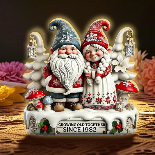 Acrylic Light Box with Christmas Gnome Couple Festive Illuminated Décor Growing Old Together Perfect Gift