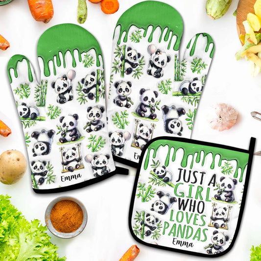 Just A Girl Who Loves Pandas - Personalized Oven Mitts & Pot Holder Set