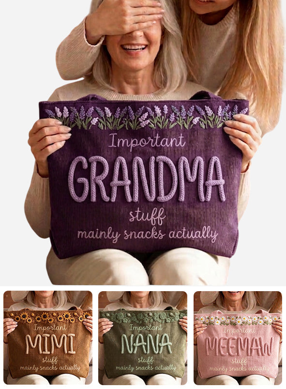 Important Nana Stuff Mainly Snacks Actually - Personalized Grandma Quilted Tote Bag