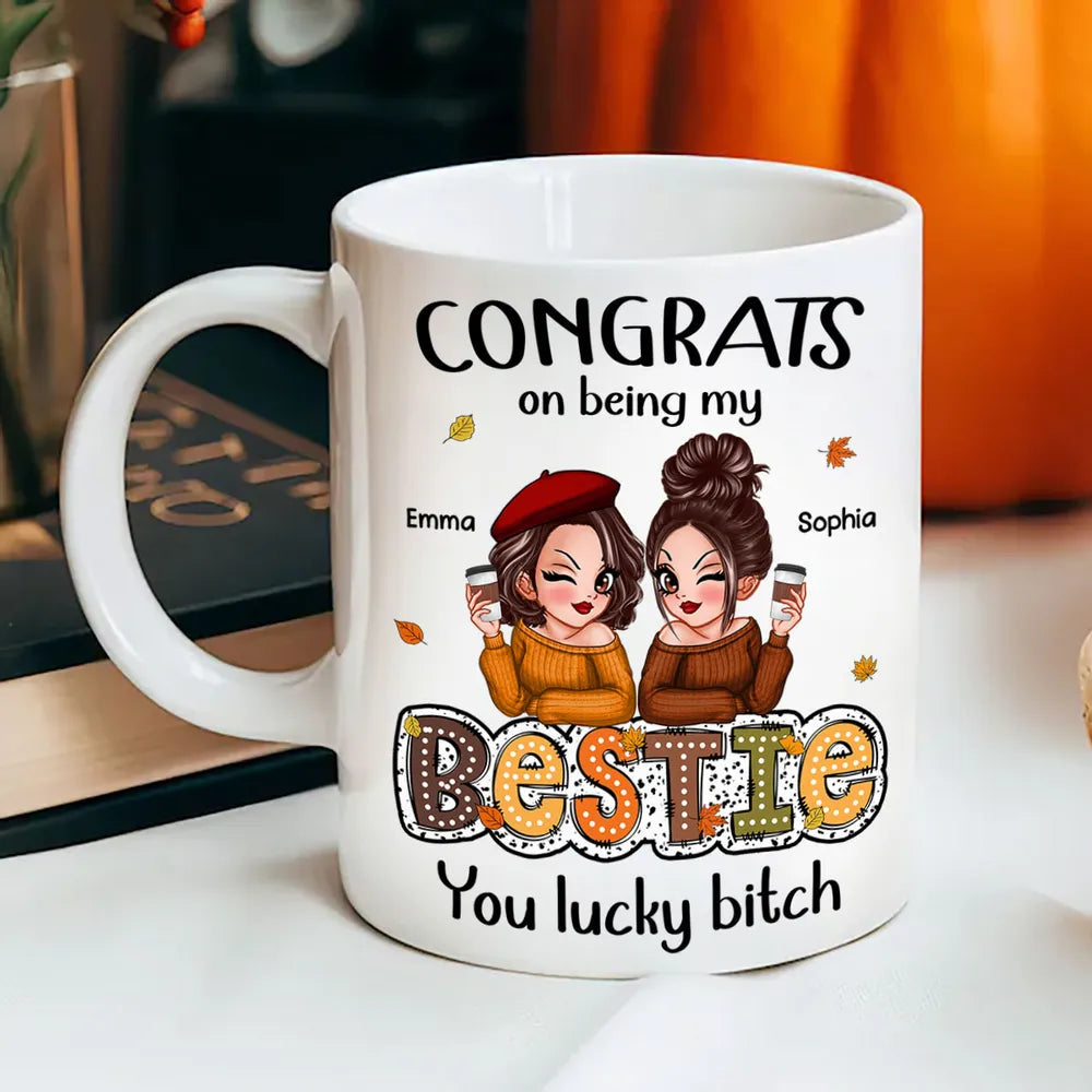 Personalized White Ceramic Mug, Humorous Friendship Design, Ideal Gift for Besties