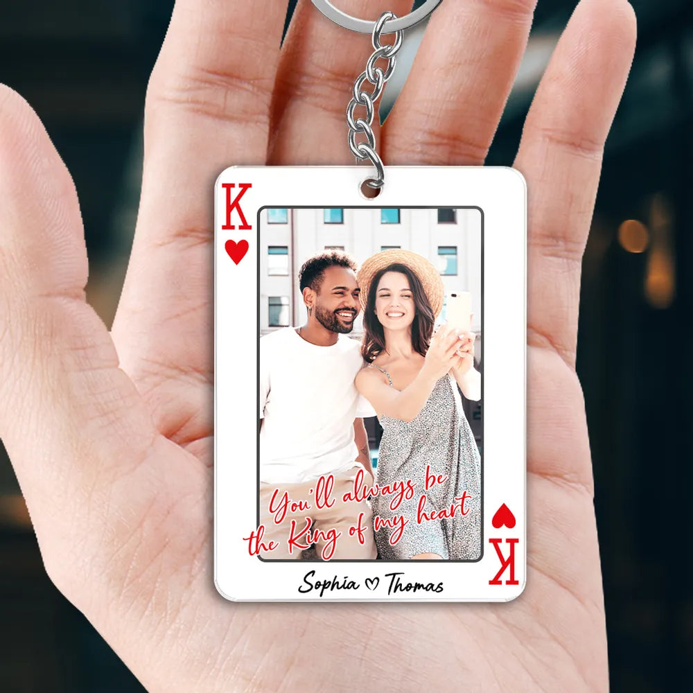 King of My Heart Couple Acrylic Keychain, Personalized Photo Charm for Keys and Bags, Sweet Romantic Keepsake, Creative Gift for Couples