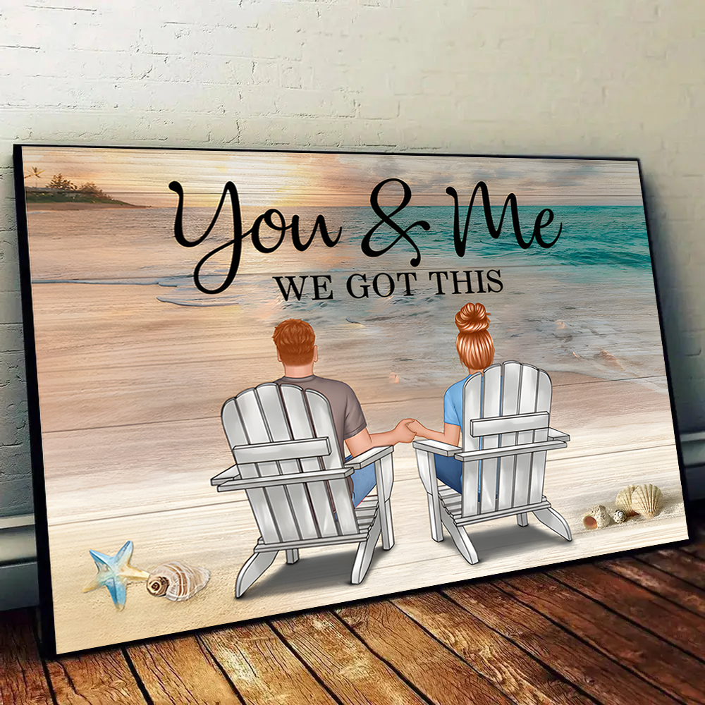 Seaside Memories - Personalized Vintage Beach Couple Poster or Canvas - A Timeless Anniversary Gift for Him & Her