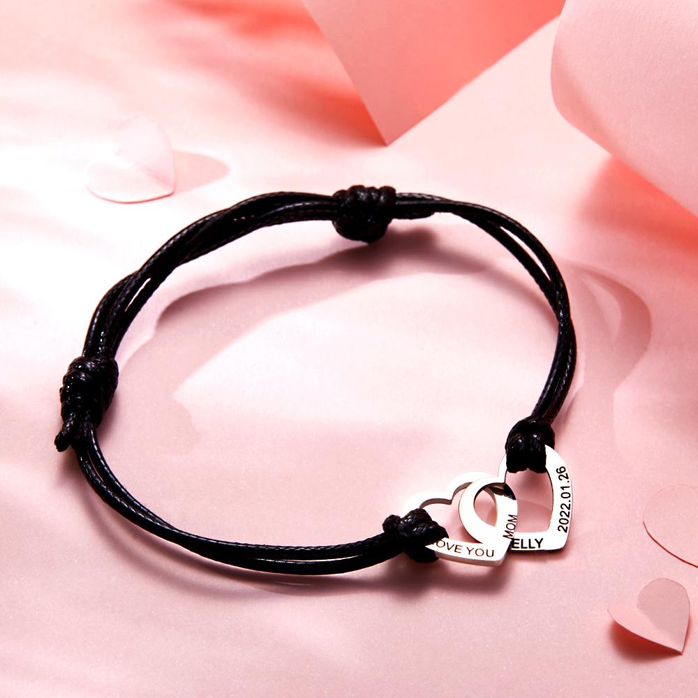 Any Text - Personalized Engraved Two Love Hearts Bracelet