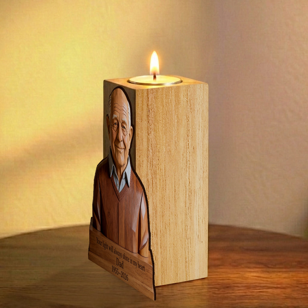 In Loving Memory - Personalized Memorial Custom Shape Wooden Candle Holder
