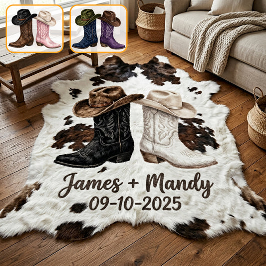 Farm House Decoration, Cowboy & Cowgirl Couple - Personalized Western Outfit Shaped Doormat/ Rug