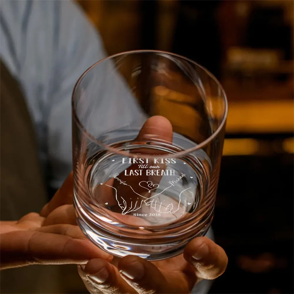 From Our First Kiss Till Our Last Breath – Personalized Whiskey Glass for Couples