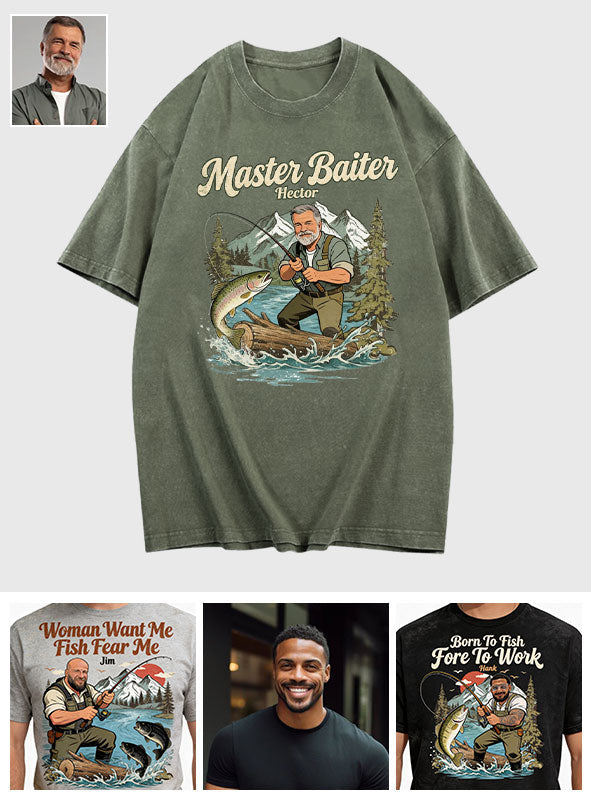Custom Fishing Shirt For Dad/ Husband/ Son... - Personalized Fishing Washed T-Shirt