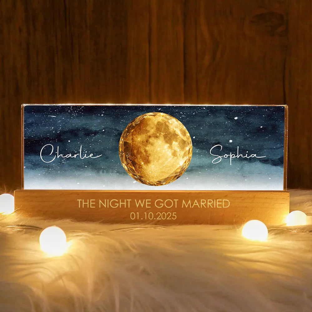 Personalized Moon Phase Block LED Light Plaque for Couple - Starry Night Bedside Decor, Unique Anniversary Gift