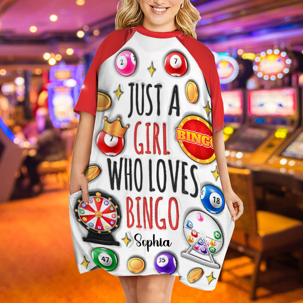 Just A Girl Who Love Bingos - Personalized Bingo Player Sleep T-shirt Dress