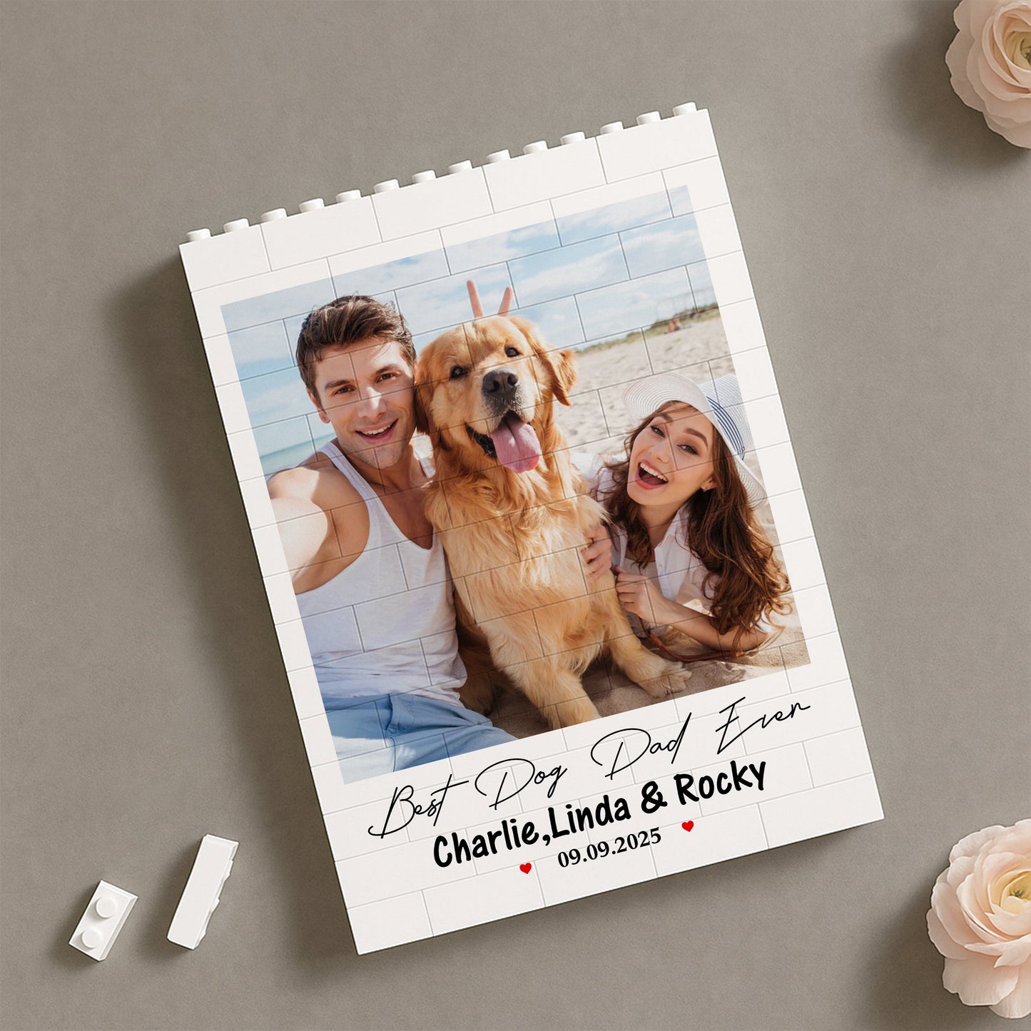 PVC Building Brick Puzzle Personalized Photo Keepsake - Happy Beach Moment with Your Dog, A Unique Gift for Dog Parents