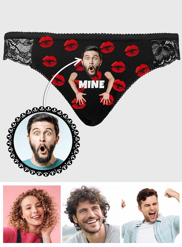 Custom Face Women Lace Sexy Panty - Personalized Couple Black Lace Panties