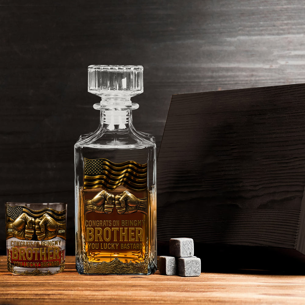 Congrat On Being My Brother - Personalized Sibling Gun Decanter With Whiskey Glass