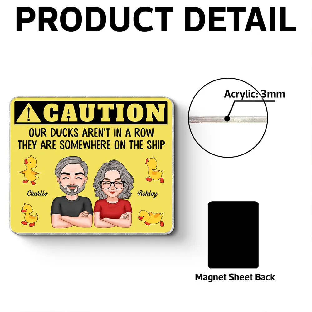 Funny Personalized Acrylic Magnet for Cruise Ship Door - Caution Our Ducks Aren't In A Row - Unique Gift for Travelers