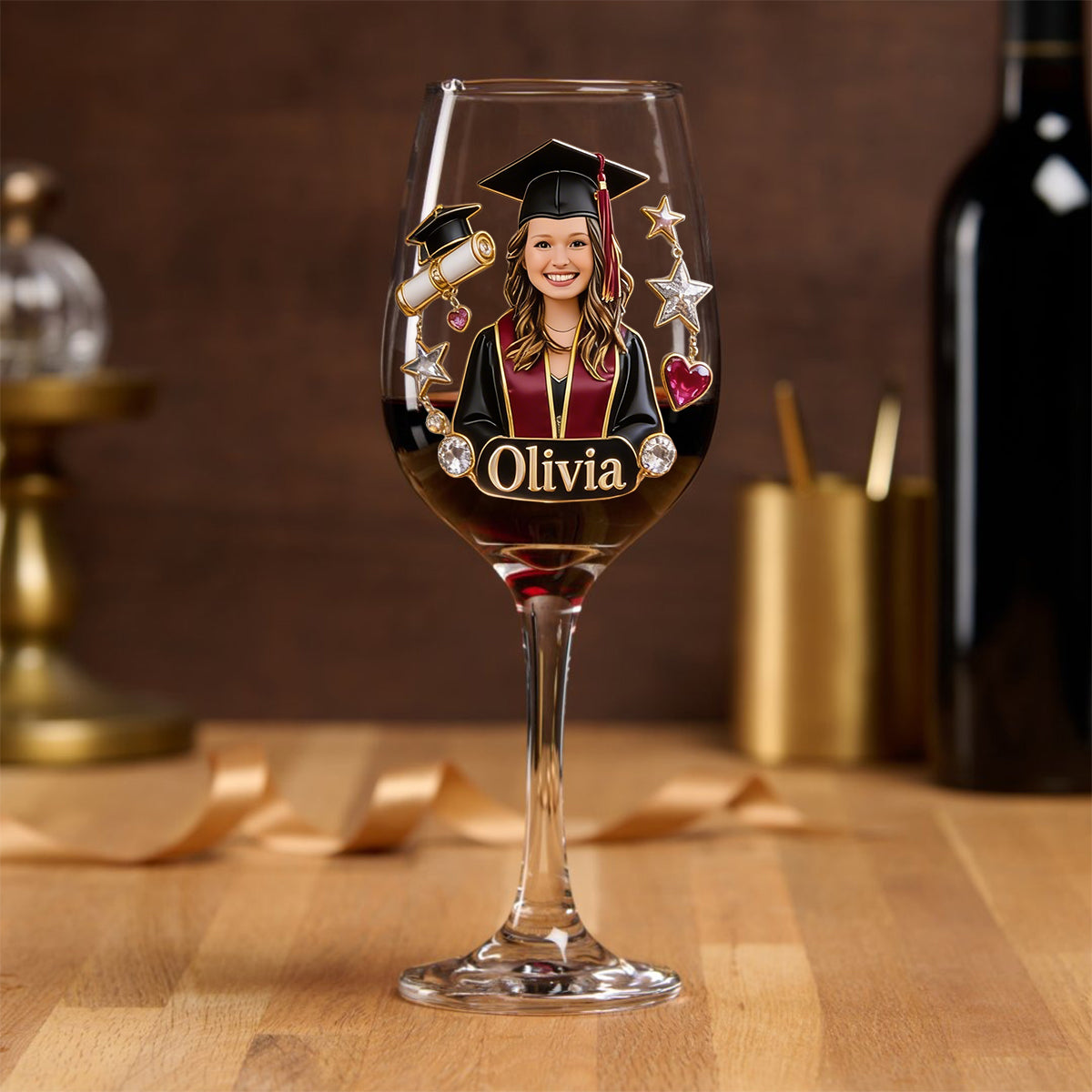 Custom Any Photo Graduation Party Gift - Personalized Graduation Wine Glass With Long Stem