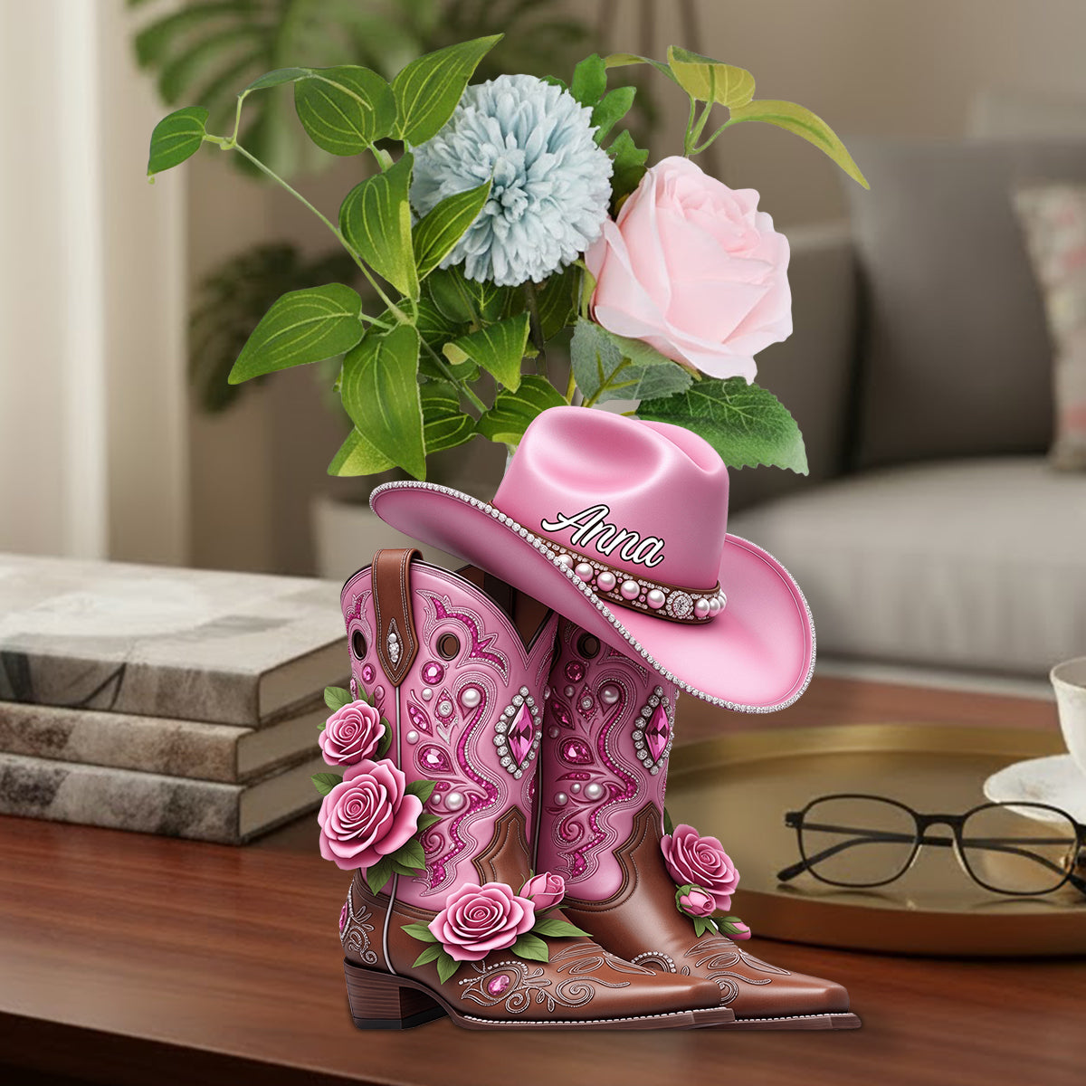 Cowgirl Boots - Personalized Cowgirl Custom Shape Acrylic Flower Vase