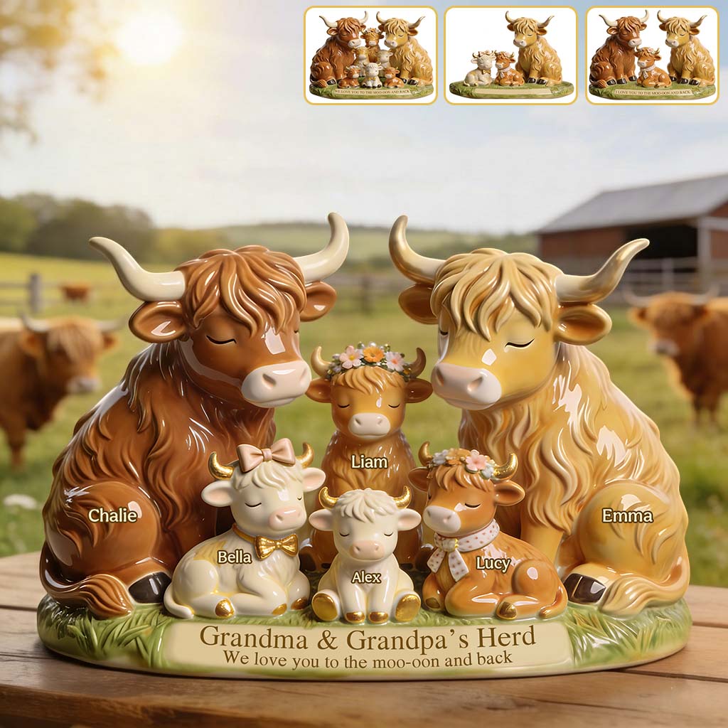 Grandma And Grandpa's Herd Highland Cow Family - Personalized Grandma Custom Shaped Acrylic Plaque