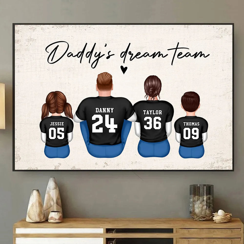 “Daddy’s Dream Team” Personalized Football Poster / Canvas – Touchdown Father’s Day Gift