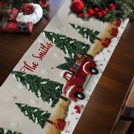 All Hearts Come Home For Christmas - Personalized Family Table Runner