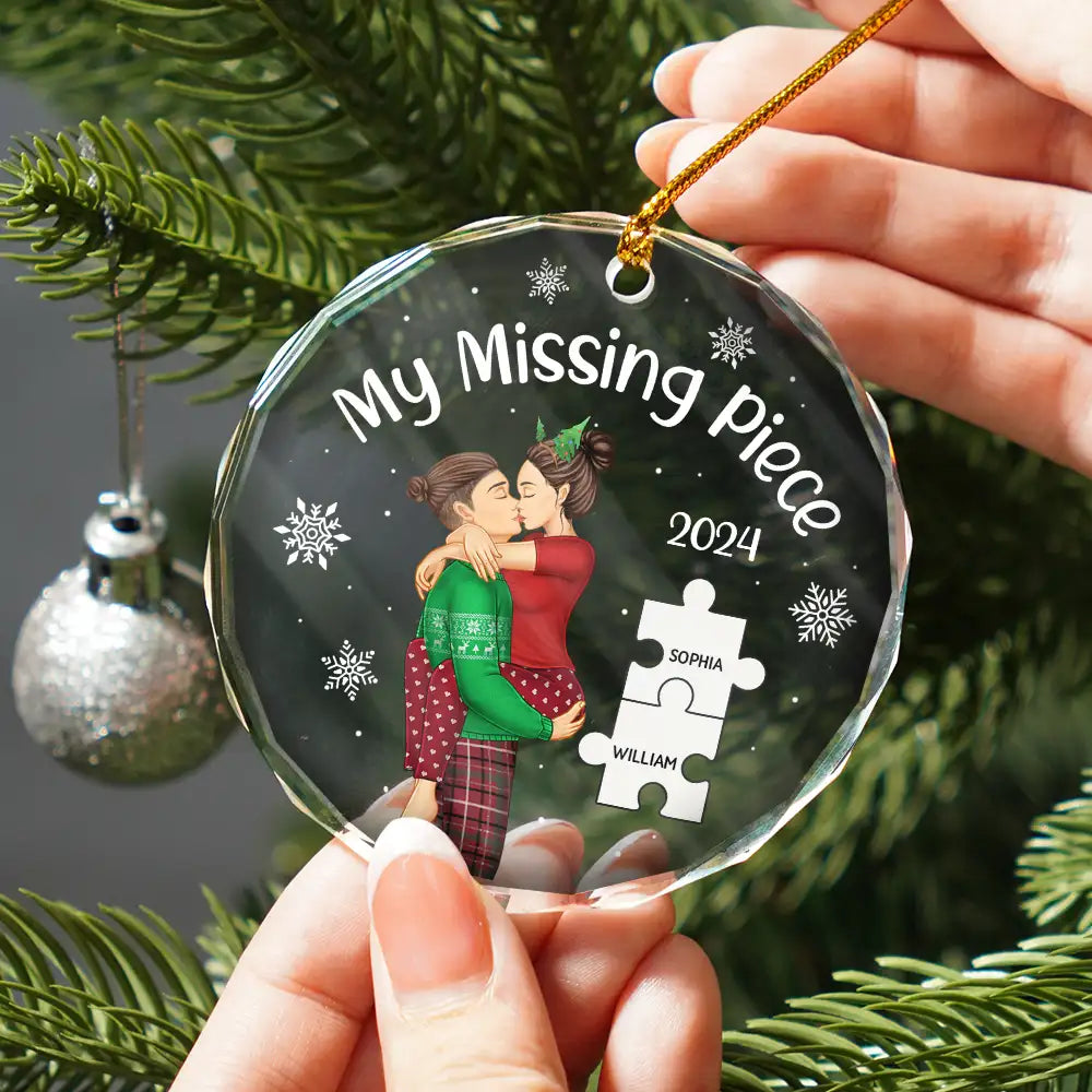 My Missing Piece Christmas Couple - Personalized Glass Ornament or Keychain or Plaque or Poster