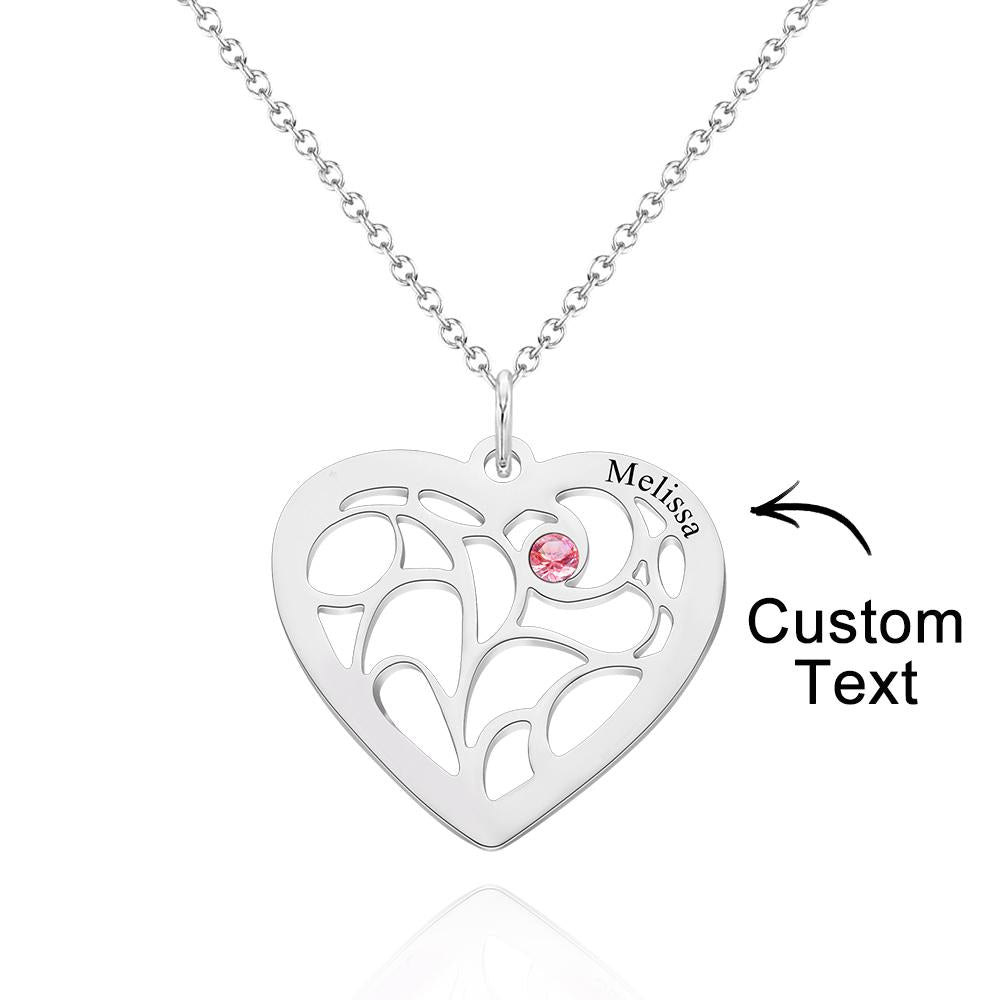 Our Family - Personalized Family Name Heart Pendant Necklace with Birthstone