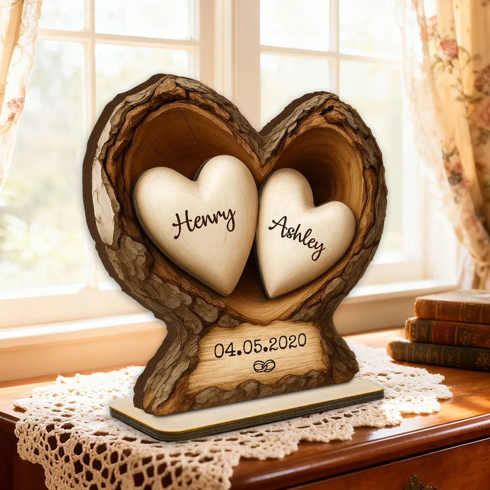 Personalized Wooden Plaque Tree Heart Keepsake for Couples, Rustic Romantic Display, Unique Gift for Wife or Husband