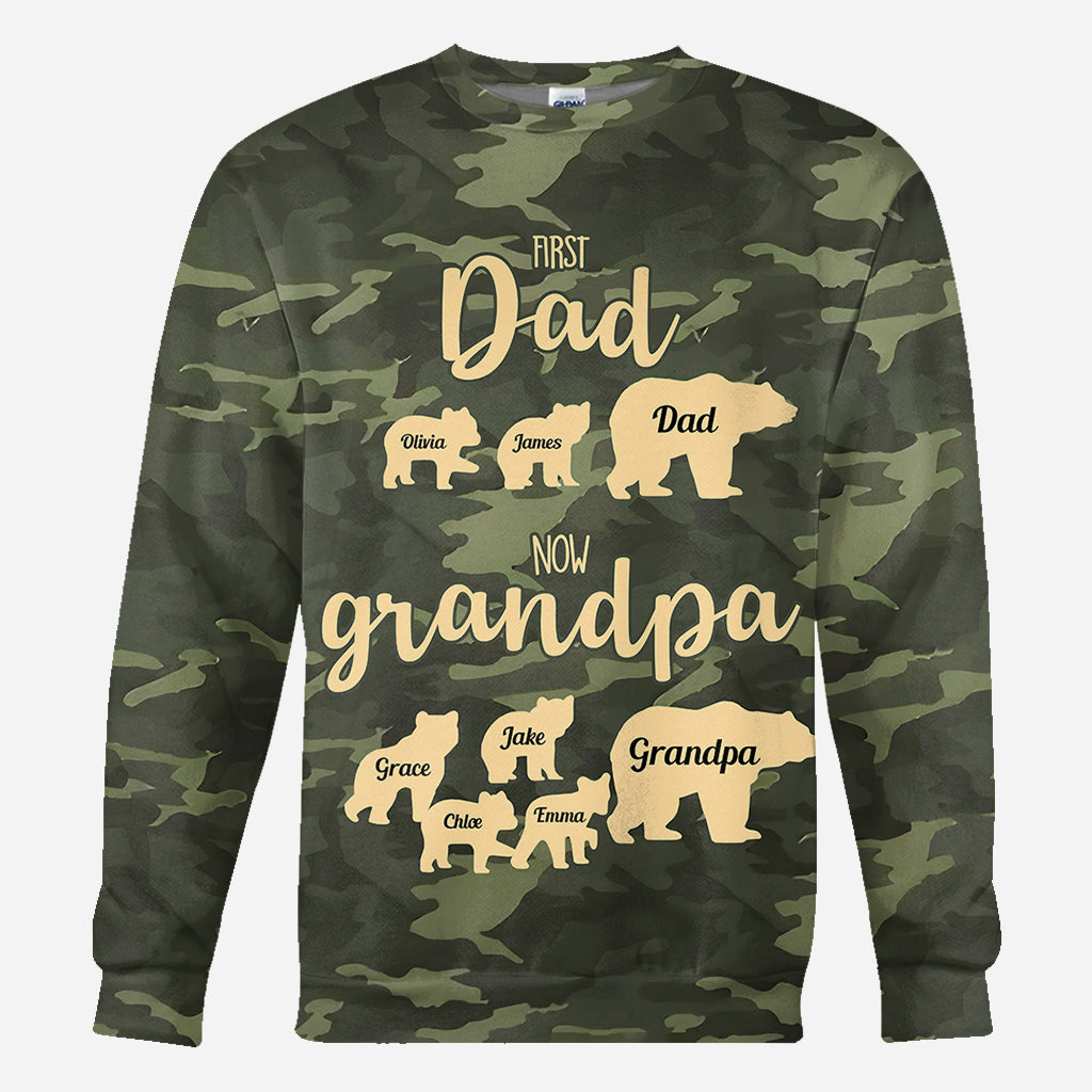 First Dad Now Grandpa Bear Camouflage - Personalized Grandpa All Over Shirt