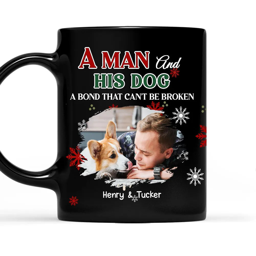 Custom Man and His Dog Full Color Mug, Heartwarming Pet Lover Gift for Daily Coffee and Christmas or Birthday